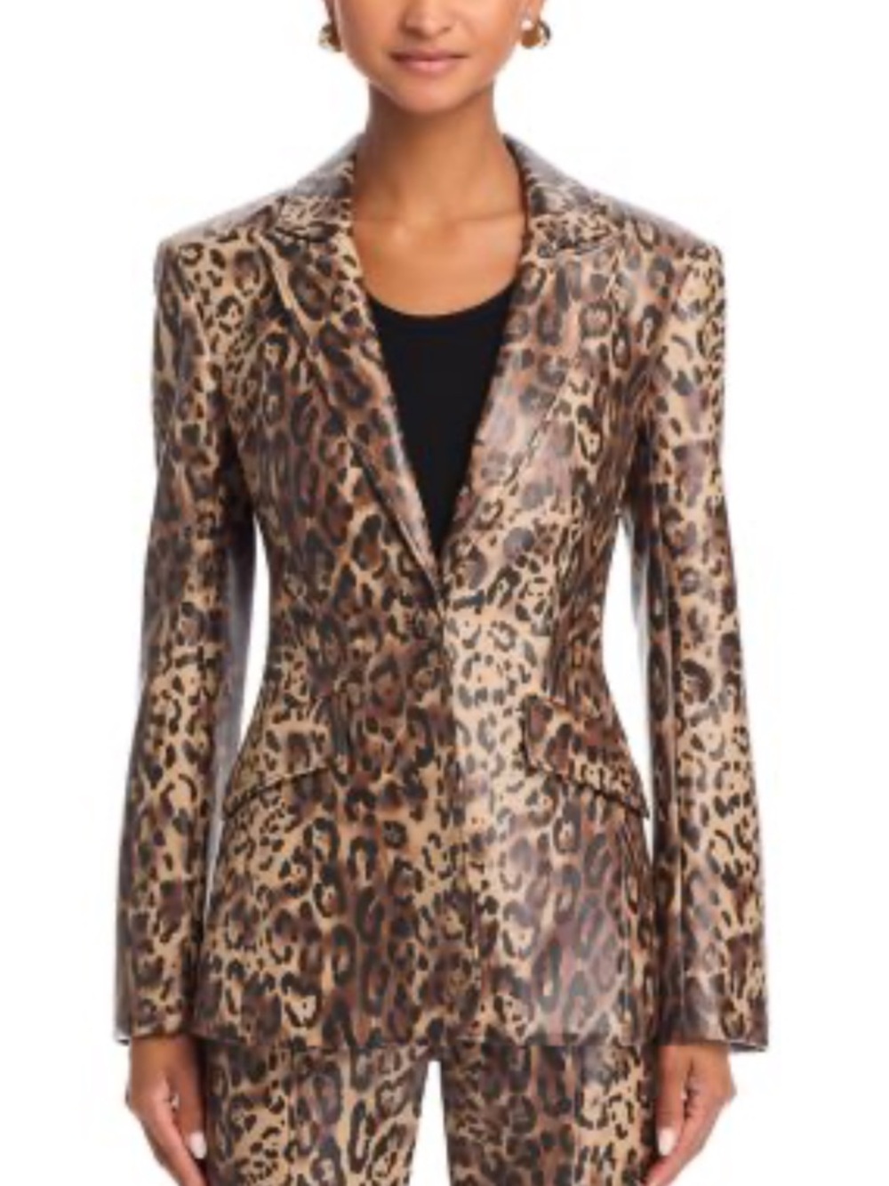 cinq a sept Cheyenne Faux Leather Blazer Leopard Print In Black/Sahara